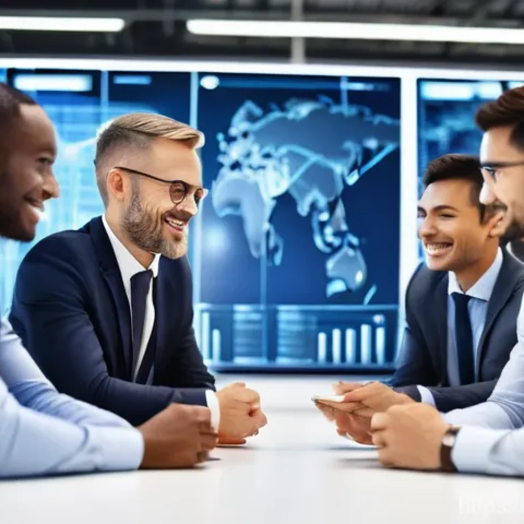 국제물류사에게 유용한 네트워킹 팁 - **Professional Networking at a Modern Logistics Hub**
"A diverse group of logistics professional...