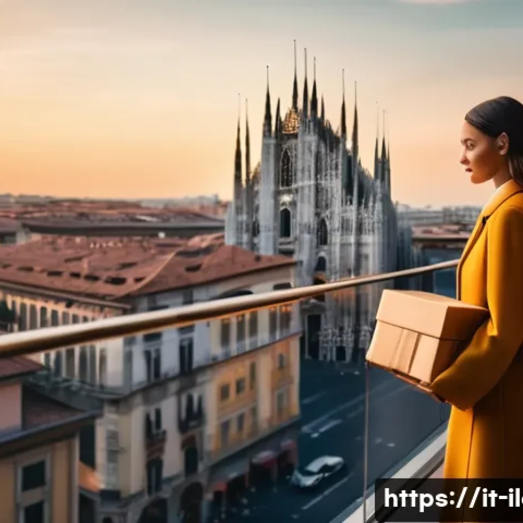 국제물류에서 드론 활용 사례 - **Prompt:** A futuristic cityscape in Milan, Italy, during golden hour. A sleek delivery drone carry...