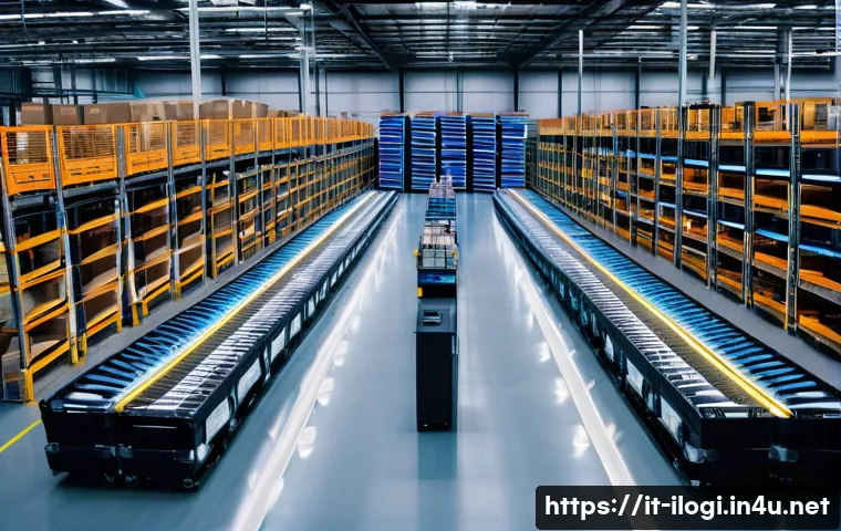 국제물류사 자격증 취득 후 커리어 로드맵 - **Prompt:** A dynamic, wide-angle shot of a cutting-edge, automated logistics warehouse at twilight....