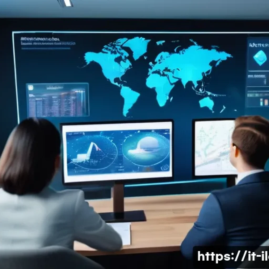 국제물류사로서 필요한 역량과 기술 - A modern international logistics office scene showing a diverse team of professionals collaborating ...