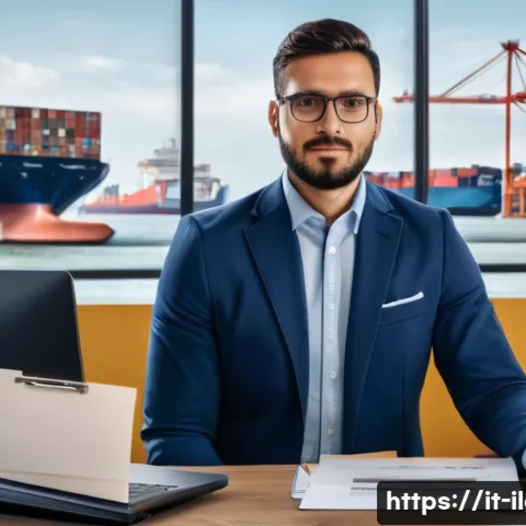 국제물류사 자격증 유효기간 및 갱신 방법 - A professional Italian logistics operator in a modern office environment, dressed in business casual...