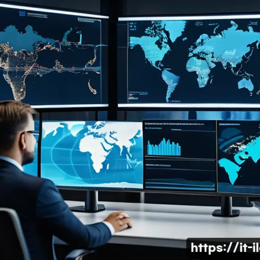 국제물류사 자격증 활용 가능한 업종 - A highly detailed modern global supply chain control room featuring a diverse team of certified logi...