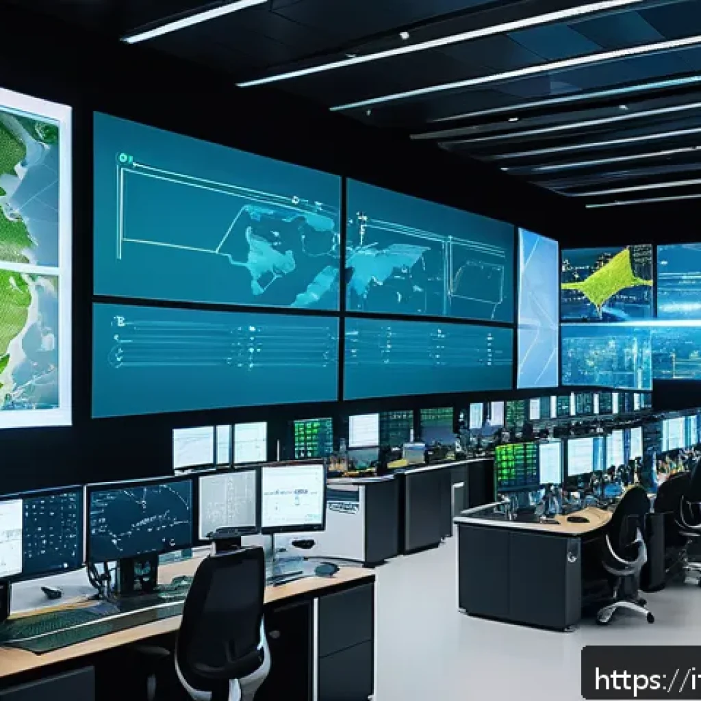 국제물류사가 알아야 할 항공 화물 기본 - A modern air cargo logistics control center bustling with activity, featuring large digital screens ...