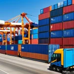 Home 21 국제물류 실무 기본 개념 이해하기 - A detailed scene of a bustling international shipping port during daytime, showing diverse cargo shi...
