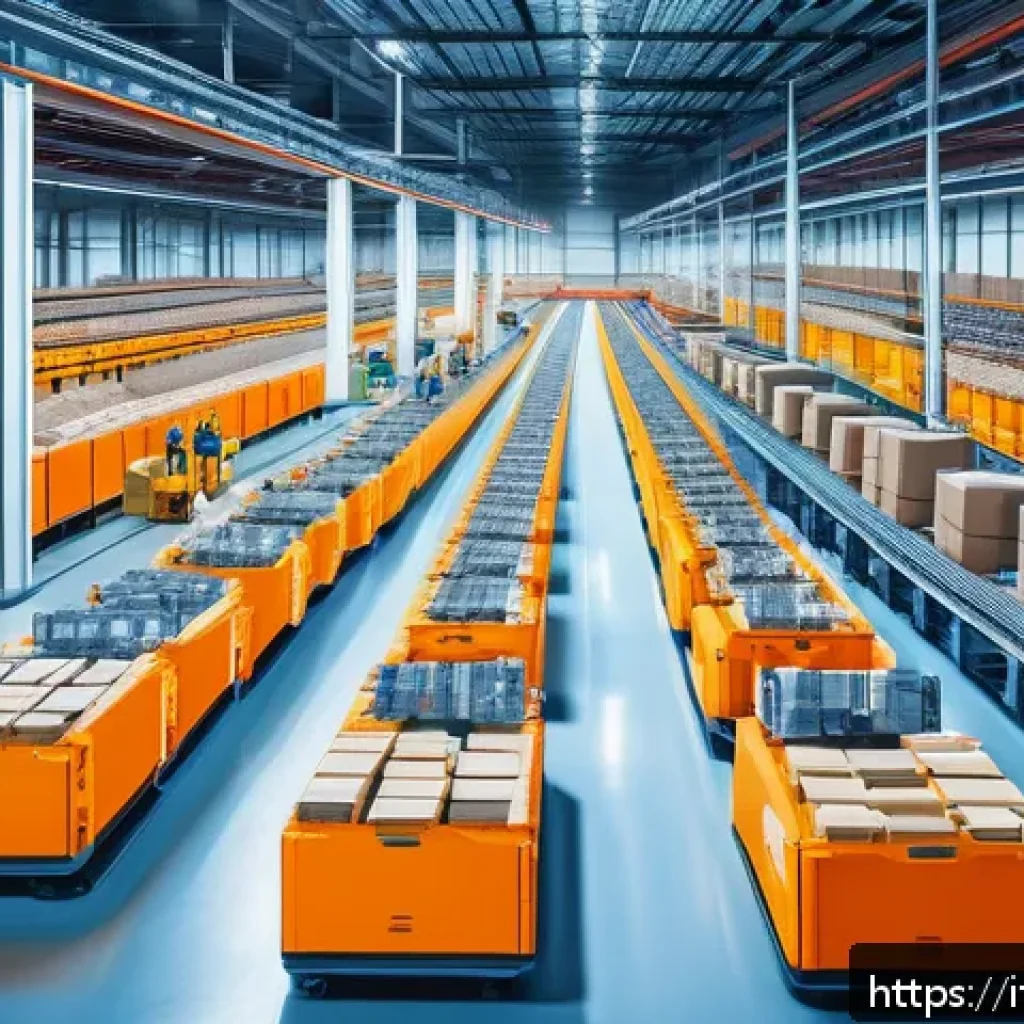 국제물류사와 관련된 최신 법률 변화 - A modern, automated warehouse interior bustling with advanced robotics and conveyor belts, sleek met...
