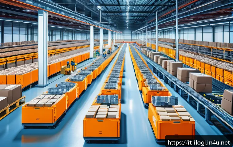국제물류사와 관련된 최신 법률 변화 - A modern, automated warehouse interior bustling with advanced robotics and conveyor belts, sleek met...
