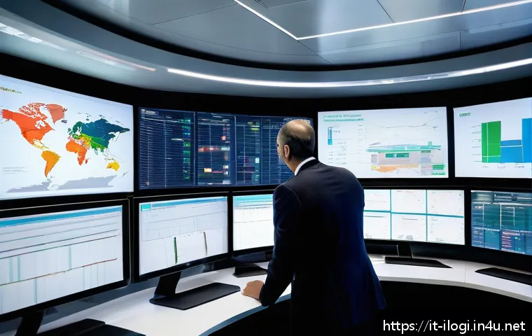 국제물류 실무에서 사용하는 소프트웨어 - A modern logistics control room in Italy, featuring large digital screens displaying real-time suppl...
