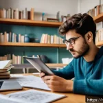 Home 23 국제물류사 자격증 시험을 위한 모의고사 활용법 - A focused young adult student sitting at a modern study desk in a cozy, well-lit Italian apartment, ...